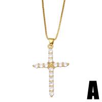 Cubic Zircon Micro Pave Brass Necklace, with 1.97 extender chain, Cross, gold color plated, different styles for choice & micro pave cubic zirconia, golden, nickel, lead & cadmium free, 41x25mm, Length:16.54 Inch, Sold By PC
