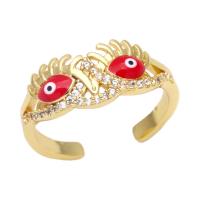 Brass Cuff Finger Ring gold color plated evil eye pattern & micro pave cubic zirconia & enamel nickel lead & cadmium free 9mm Sold By PC