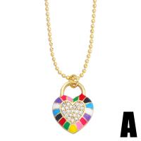 Cubic Zircon Micro Pave Brass Necklace, Heart, gold color plated, different styles for choice & micro pave cubic zirconia & enamel, nickel, lead & cadmium free, 20x16mm, Length:17.32 Inch, Sold By PC