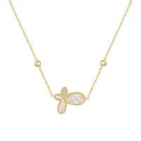 Shell Necklaces, 316 Stainless Steel, with White Shell, with 1.96inch extender chain, Butterfly, Vacuum Plating, micro pave cubic zirconia & for woman, more colors for choice, 1.80x13.50mm, Length:Approx 15.7 Inch, Sold By PC