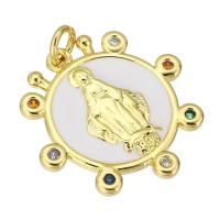 Cubic Zirconia Micro Pave Brass Pendant, gold color plated, micro pave cubic zirconia & enamel, 20x20x2mm, Hole:Approx 2mm, Sold By PC