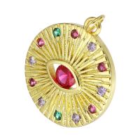 Cubic Zirconia Micro Pave Brass Pendant, Flat Round, gold color plated, micro pave cubic zirconia, 19x22x3mm, Hole:Approx 2mm, Sold By PC