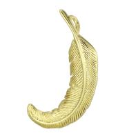 Bijoux pendentifs en laiton, forme de plume, Placage de couleur d'or, 17x31x1mm, Trou:Environ 1mm, Vendu par PC