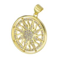 Cubic Zirconia Micro Pave Brass Pendant, Flat Round, gold color plated, micro pave cubic zirconia & hollow, 21x24x1.50mm, Hole:Approx 3mm, Sold By PC