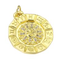 Cubic Zirconia Micro Pave Brass Pendant, gold color plated, micro pave cubic zirconia, 22x25x3mm, Hole:Approx 4mm, Sold By PC