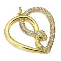 Cubic Zirconia Micro Pave Brass Pendant, Snake, gold color plated, micro pave cubic zirconia & hollow, 24x24x3mm, Hole:Approx 3mm, Sold By PC