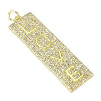 Cubic Zirconia Micro Pave Brass Pendant, Rectangle, gold color plated, micro pave cubic zirconia, 11.50x39x2mm, Hole:Approx 3mm, Sold By PC
