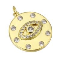 Cubic Zirconia Micro Pave Brass Pendant, Flat Round, gold color plated, micro pave cubic zirconia, 20x22x3mm, Hole:Approx 3mm, Sold By PC