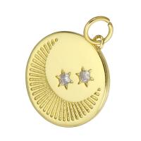 Cubic Zirconia Micro Pave Brass Pendant, Flat Round, gold color plated, micro pave cubic zirconia, 19x22x2mm, Hole:Approx 4mm, Sold By PC