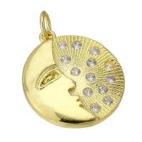 Cubic Zirconia Micro Pave Brass Pendant, Flat Round, gold color plated, micro pave cubic zirconia, 17x20x2mm, Hole:Approx 4mm, Sold By PC