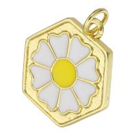 Brass Jewelry Pendants, Hexagon, gold color plated, enamel, 17x18x1.50mm, Hole:Approx 3mm, Sold By PC