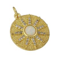 Cubic Zirconia Micro Pave Brass Pendant, Flat Round, gold color plated, micro pave cubic zirconia, 18x20x3mm, Hole:Approx 3.5mm, Sold By PC