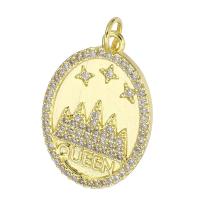 Cubic Zirconia Micro Pave Brass Pendant, Ellipse, gold color plated, micro pave cubic zirconia, 16x24x2mm, Hole:Approx 3mm, Sold By PC
