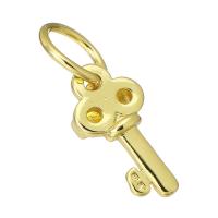 Bijoux pendentifs en laiton, clé, Placage de couleur d'or, 9x18x4mm, Trou:Environ 8mm, Vendu par PC