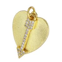 Cubic Zirconia Micro Pave Brass Pendant, Heart, gold color plated, micro pave cubic zirconia, 16x19x1mm, Hole:Approx 3mm, Sold By PC