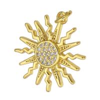 Cubic Zirconia Micro Pave Brass Pendant, Sun, gold color plated, micro pave cubic zirconia, 17x19x2mm, Hole:Approx 3mm, Sold By PC