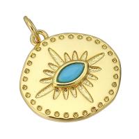 Brass Jewelry Pendants, with Plastic, Flat Round, gold color plated, 18x19x2mm, Hole:Approx 3mm, Sold By PC