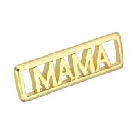 Brass Jewelry Pendants, Rectangle, gold color plated, with letter pattern & hollow, 20x6x1mm, Sold By PC