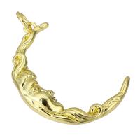 Bijoux pendentifs en laiton, lune, Placage de couleur d'or, 22x27x3mm, Trou:Environ 3mm, Vendu par PC