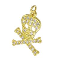 Cubic Zirconia Micro Pave Brass Pendant, Skull, gold color plated, micro pave cubic zirconia & hollow, 13x19x2mm, Hole:Approx 4mm, Sold By PC