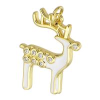 Cubic Zirconia Micro Pave Brass Pendant, Deer, gold color plated, micro pave cubic zirconia & enamel, 18x24x3mm, Hole:Approx 3mm, Sold By PC