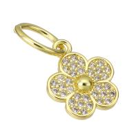 Cubic Zirconia Micro Pave Brass Pendant, Flower, gold color plated, micro pave cubic zirconia, 13x15x2.50mm, Hole:Approx 8mm, Sold By PC