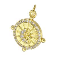 Cubic Zirconia Micro Pave Brass Pendant, gold color plated, micro pave cubic zirconia, 15x17x2.50mm, Hole:Approx 3mm, Sold By PC