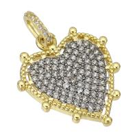 Cubic Zirconia Micro Pave Brass Pendant, Heart, gold color plated, micro pave cubic zirconia, 18x20x2mm, Hole:Approx 3mm, Sold By PC