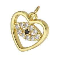 Cubic Zirconia Micro Pave Brass Pendant, Heart, gold color plated, micro pave cubic zirconia & hollow, 13x13x2mm, Hole:Approx 3.5mm, Sold By PC