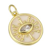 Cubic Zirconia Micro Pave Brass Pendant, Flat Round, gold color plated, micro pave cubic zirconia & enamel, 14x17x2mm, Hole:Approx 4mm, Sold By PC