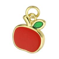 Bijoux pendentifs en laiton, pomme, Placage de couleur d'or, émail, rouge, 16x13x2mm, Trou:Environ 3mm, Vendu par PC