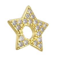 Cubique Pendentif en laiton zircon pavent, étoile, Placage de couleur d'or, pavé de micro zircon, 16x15x2mm, Trou:Environ 5mm, Vendu par PC