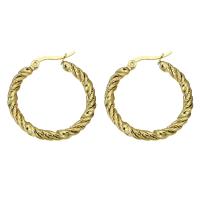 Stainless Steel Hoop Earring, gold color plated, for woman, 3*34mm, Sold By Pair