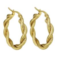 Stainless Steel Hoop Earring, gold color plated, for woman, 5*34mm, Sold By Pair
