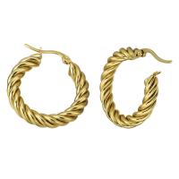 Stainless Steel Hoop Earring gold color plated for woman 5*34mm Sold By Pair