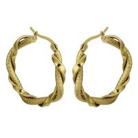 Stainless Steel Hoop Earring, gold color plated, for woman, 5*39mm, Sold By Pair