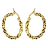 Stainless Steel Hoop Earring gold color plated for woman 4*36mm Sold By Pair