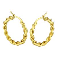Stainless Steel Hoop Earring, gold color plated, for woman, 4*33mm, Sold By Pair