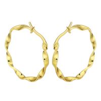 Stainless Steel Hoop Earring gold color plated for woman 3*34mm Sold By Pair