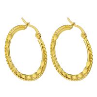 Stainless Steel Hoop Earring, gold color plated, for woman, 32*34mm, Sold By Pair