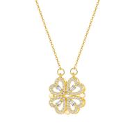 Cubic Zircon Micro Pave Brass Necklace, with stainless steel chain, with 2.36inch extender chain, Four Leaf Clover, plated, micro pave cubic zirconia & for woman & hollow, more colors for choice, nickel, lead & cadmium free, 17mm, Length:Approx 15.75 Inch, Sold By PC