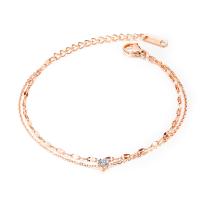 Stainless Steel Anklet, with 1.77inch extender chain, plated, Double Layer & micro pave cubic zirconia & for woman, more colors for choice, 4mm, Length:Approx 8.27 Inch, Sold By PC