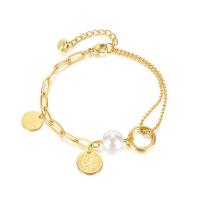 Stainless Steel Jewelry Bracelet, with Plastic Pearl, with 1.57inch extender chain, plated, Unisex, more colors for choice, Length:Approx 6.89 Inch, Sold By PC