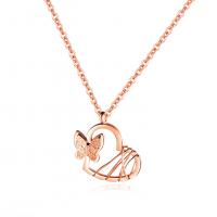 Titanium Steel Necklace with 1.97inch extender chain Heart rose gold color plated for woman & hollow 13mm Length Approx 16.54 Inch Sold By PC