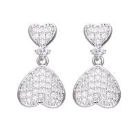Brass Drop Earring, plated, micro pave cubic zirconia & for woman, silver color, 10-35mm, Sold By PC