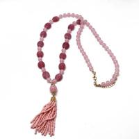 Fashion Fringe Necklace, Natural Stone, with Seedbead & Tibetan Style, for woman, pink, 70mm, Length:83.5 cm, Sold By PC