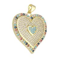 Cubic Zirconia Micro Pave Brass Pendant, Heart, gold color plated, DIY & micro pave cubic zirconia, multi-colored, 25x26.50x3mm, Hole:Approx 2mm, 10PCs/Lot, Sold By Lot