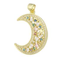 Cubic Zirconia Micro Pave Brass Pendant, Moon, gold color plated, DIY & micro pave cubic zirconia, multi-colored, 22x27.50x3mm, Hole:Approx 3mm, 10PCs/Lot, Sold By Lot