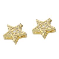 Brass Slide Charm, Star, gold color plated, DIY & micro pave cubic zirconia, golden, 10x10x3.50mm, Hole:Approx 2mm, 10PCs/Lot, Sold By Lot