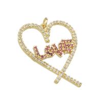 Cubic Zirconia Micro Pave Brass Pendant, Heart, gold color plated, DIY & micro pave cubic zirconia, golden, 21x24x2mm, Hole:Approx 2mm, 10PCs/Lot, Sold By Lot